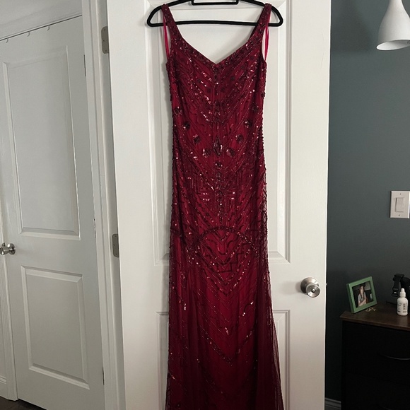 Red Beaded Fit and Flare Dress - Picture 1 of 3